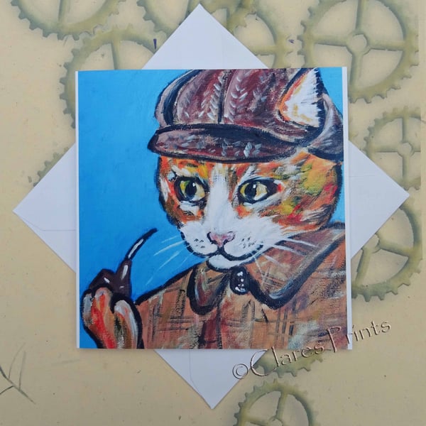 Sherlock Ginger Cat Art Greeting Card From my Original Painting