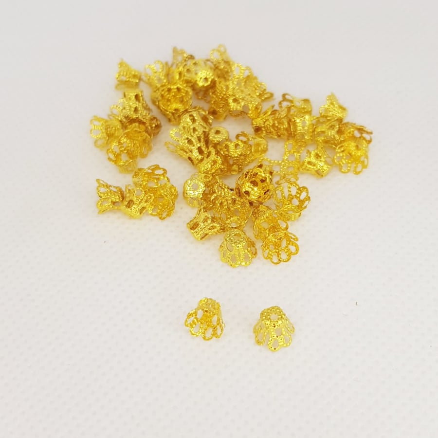 50 Pcs 5mm x 6 mm Gold Bead End Caps Filigree Spacer Beads 