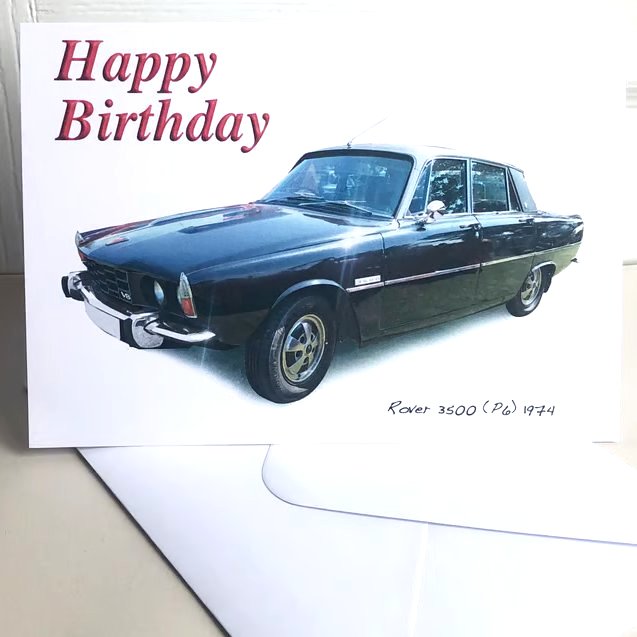 Rover 3500 P6 1974 (Black) - Birthday, Anniversary, Retirement or Plain Card