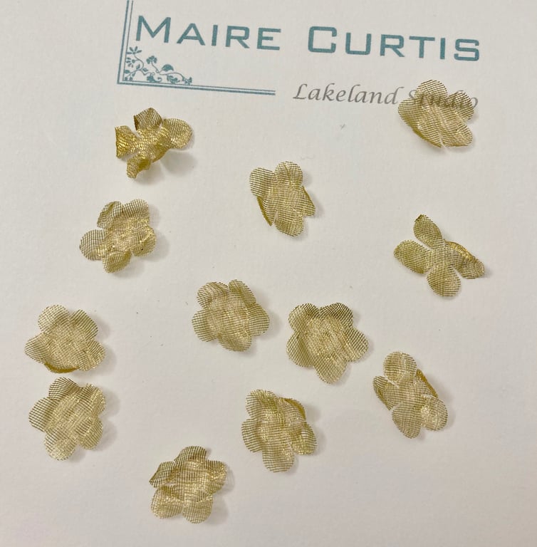 Metallic Gold Silk Organza Forget me not flowers