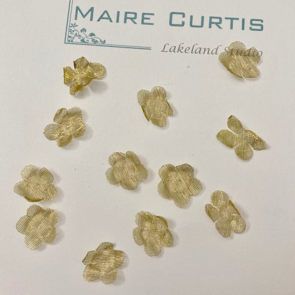 Metallic Gold Silk Organza Forget me not flowers