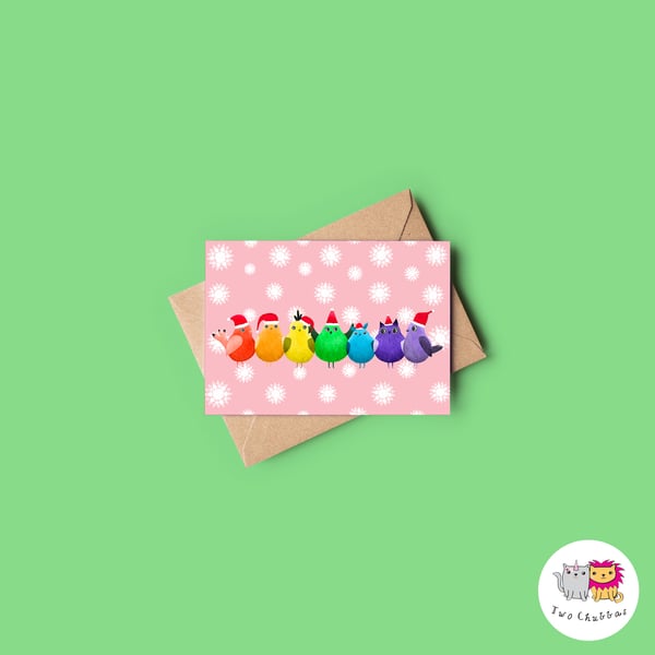 Rainbow Bird Christmas Card, A6 Christmas Card, Cute Animal Christmas Card