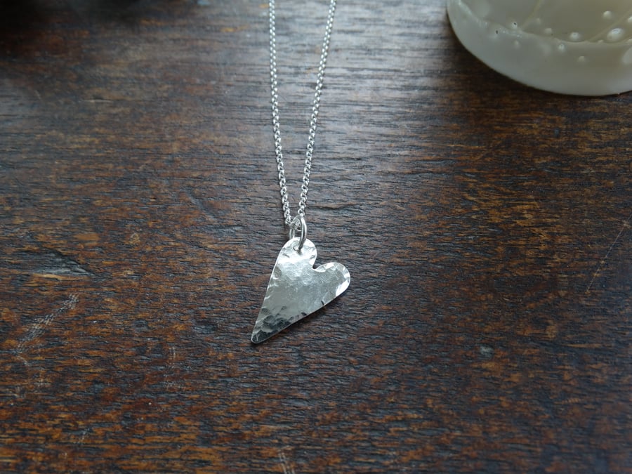Heart pendant - heart necklace - recycled silver - textured