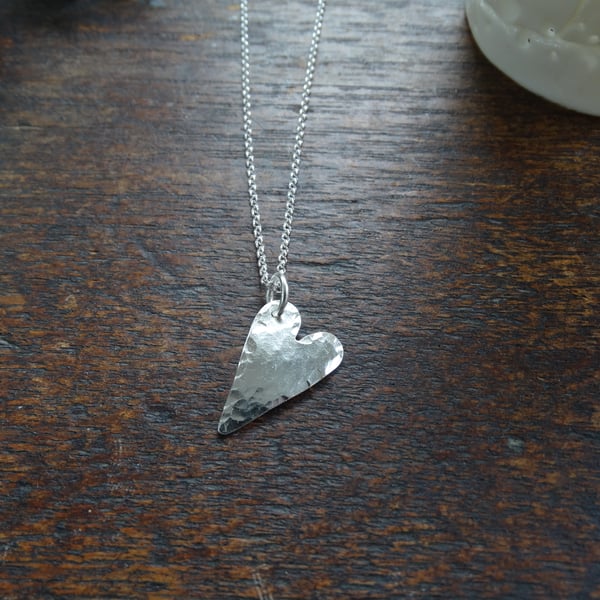 Heart pendant - heart necklace - recycled silver - textured