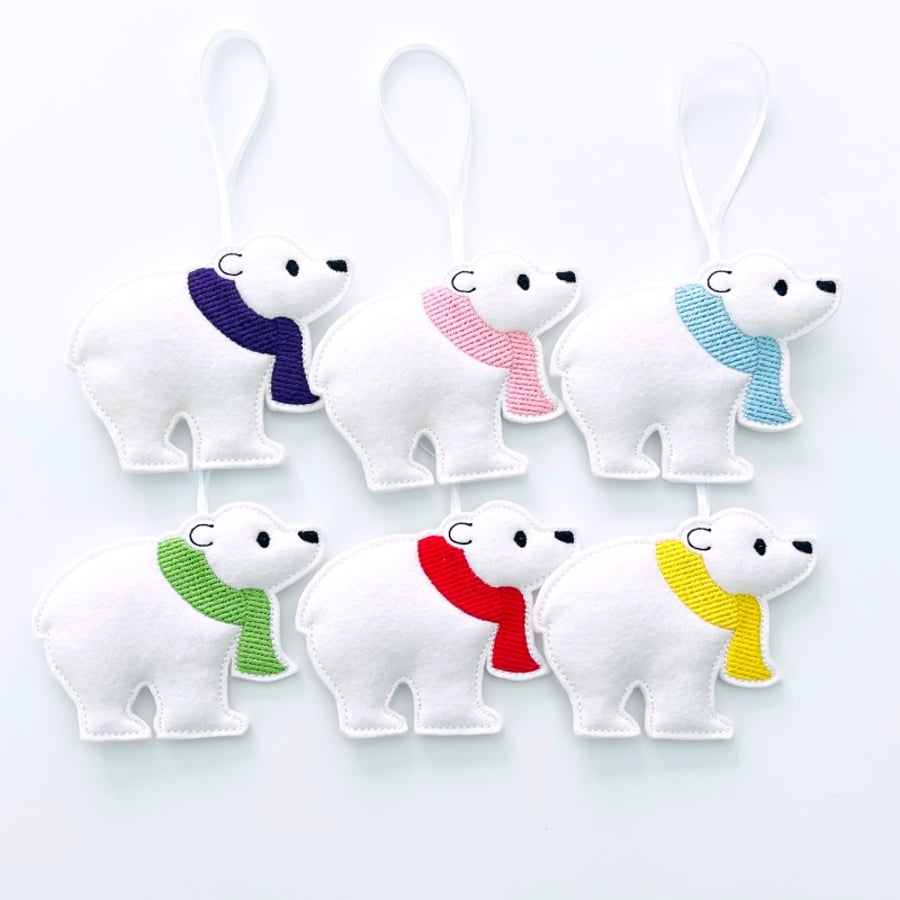 Polar Bear With Scarf Christmas Hanging Decoration Personalised Gift