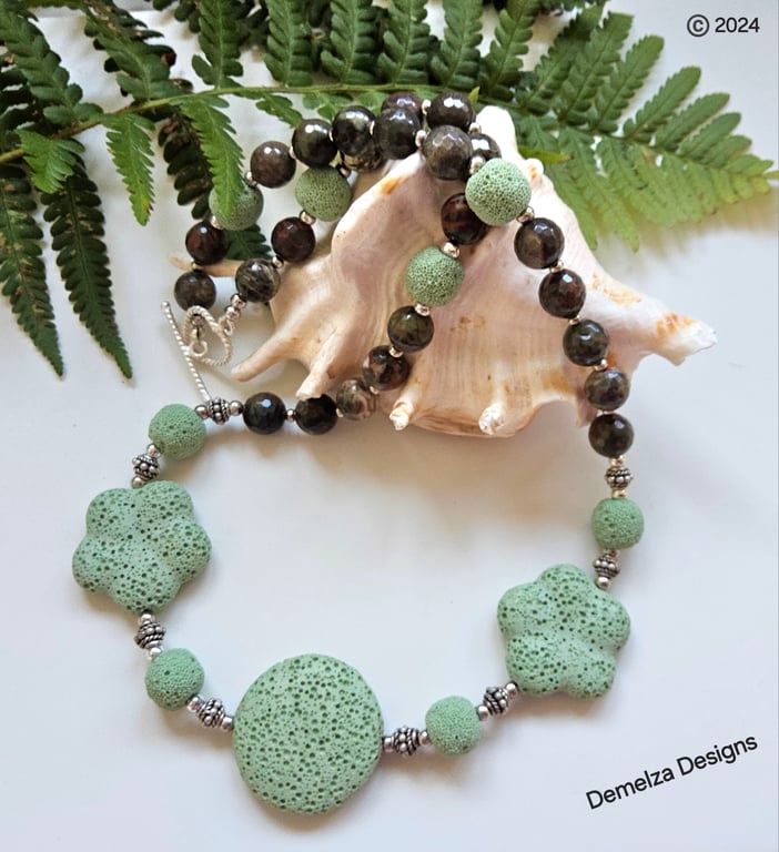 Lava Rock -Lava Stone & Fancy Jasper Necklace. ONE OFF