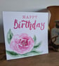 Rose flower birthday card handpainted watercolour