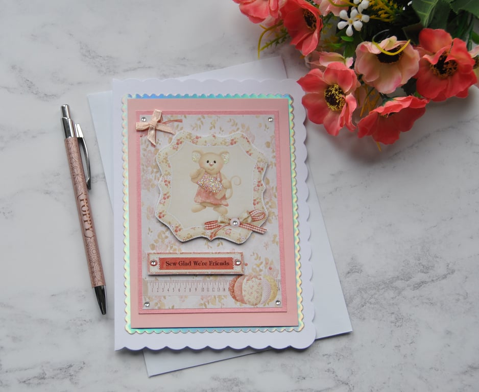 Friends Sewing Card Sew Glad We're Friends Sewing Mouse Patchwork Quilt
