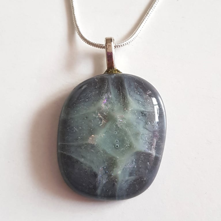 Smoky Grey Fused Glass Pendant - Unique Grey Glass Necklace