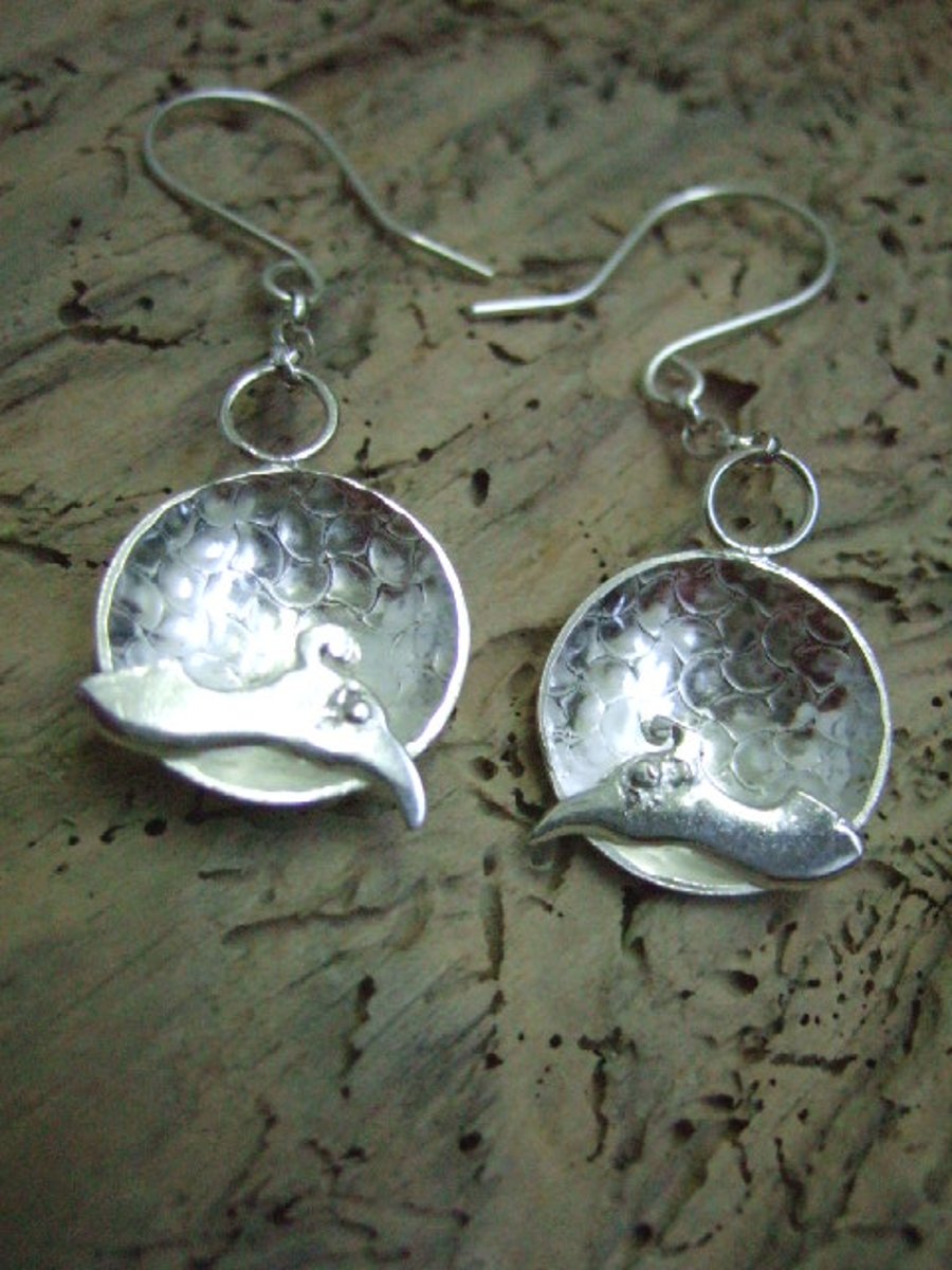 Sterling Silver Dome & Peacock Earrings