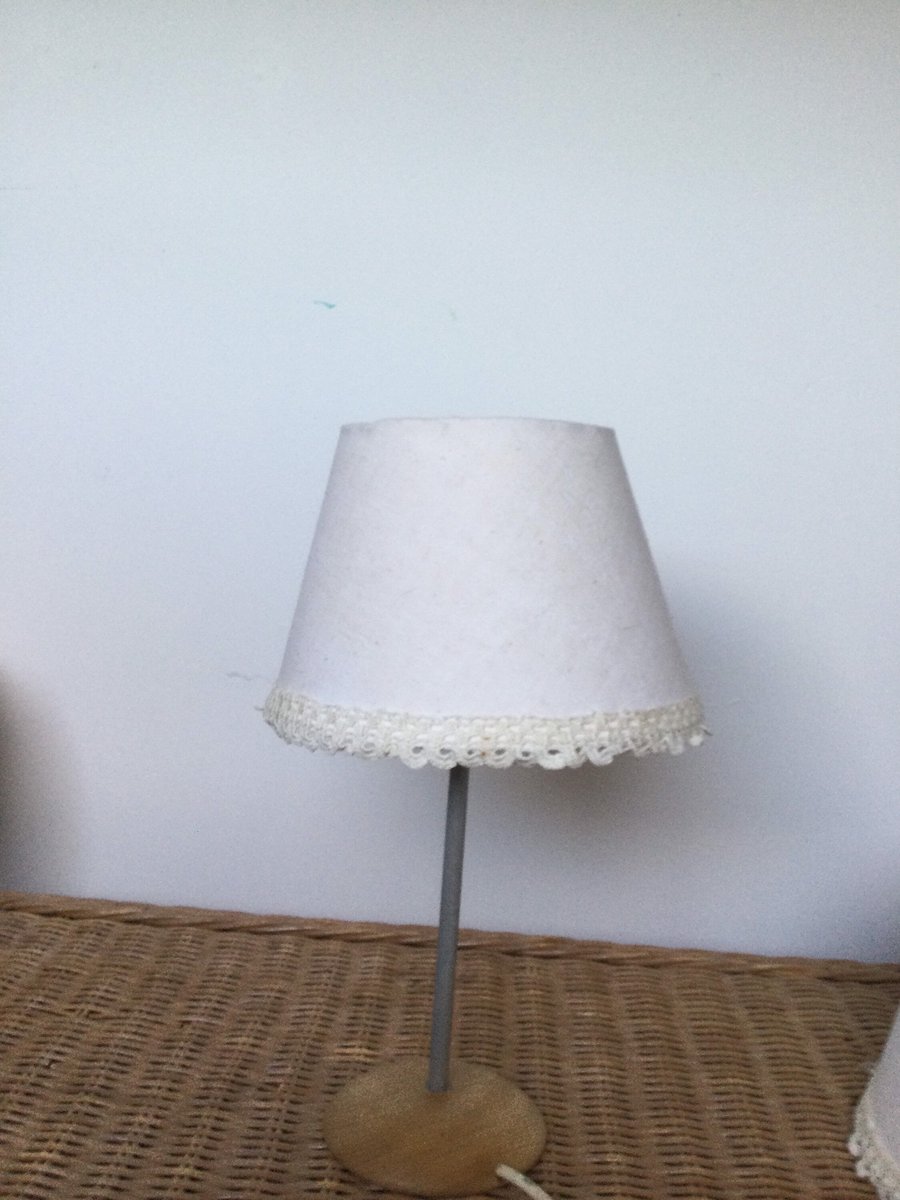 Natural, vintage French linen and lace empire shade.