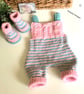 SALE Baby Girl's Hand Knitted Rompers & Matching Booties Set 0-3 months size - Image 1