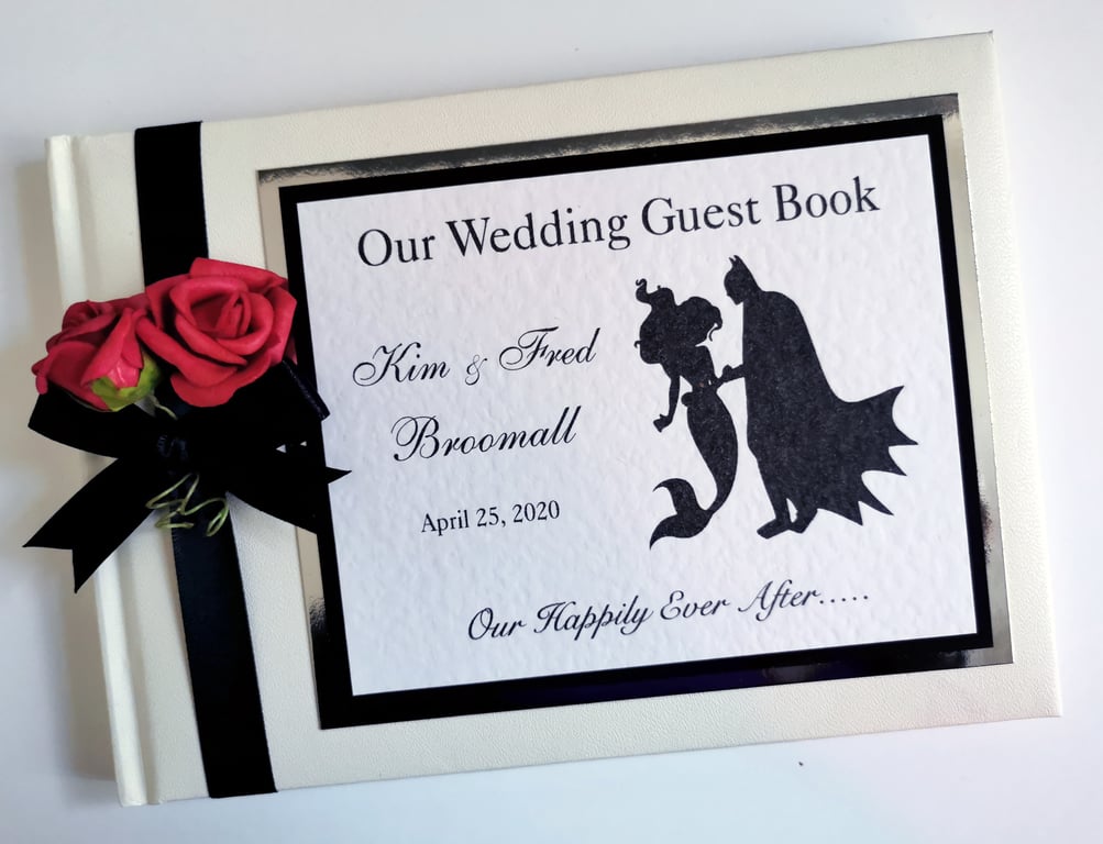 Batman and Ariel wedding guest book, superhero wedding book, gift