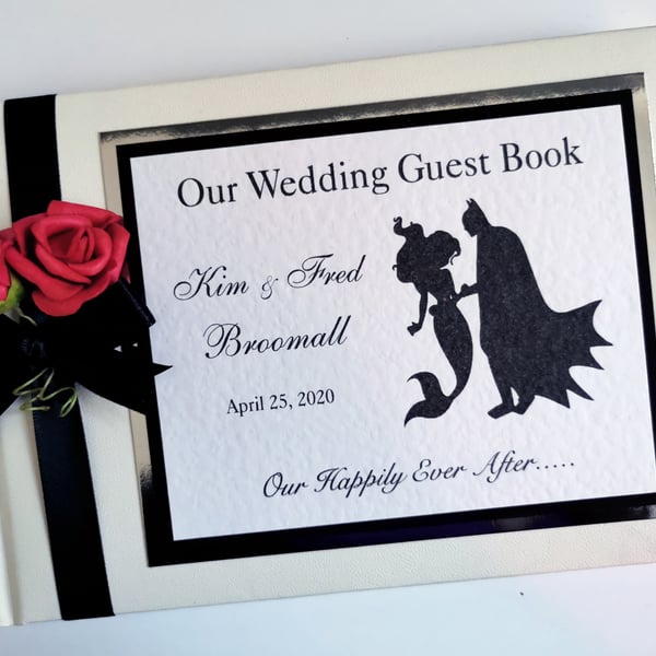 Batman and Ariel wedding guest book, superhero wedding book, gift