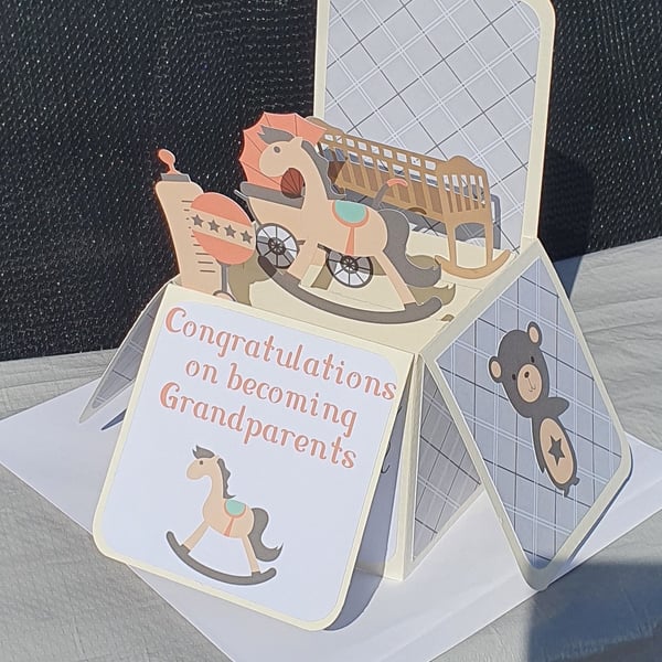 Large New Baby Box Card in Cream & Grey