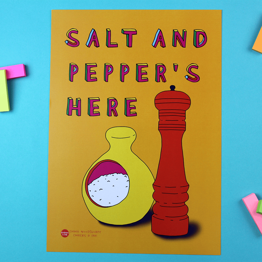 SLIGHT SECONDS SALE Salt and Pepper's Here A4 Poster