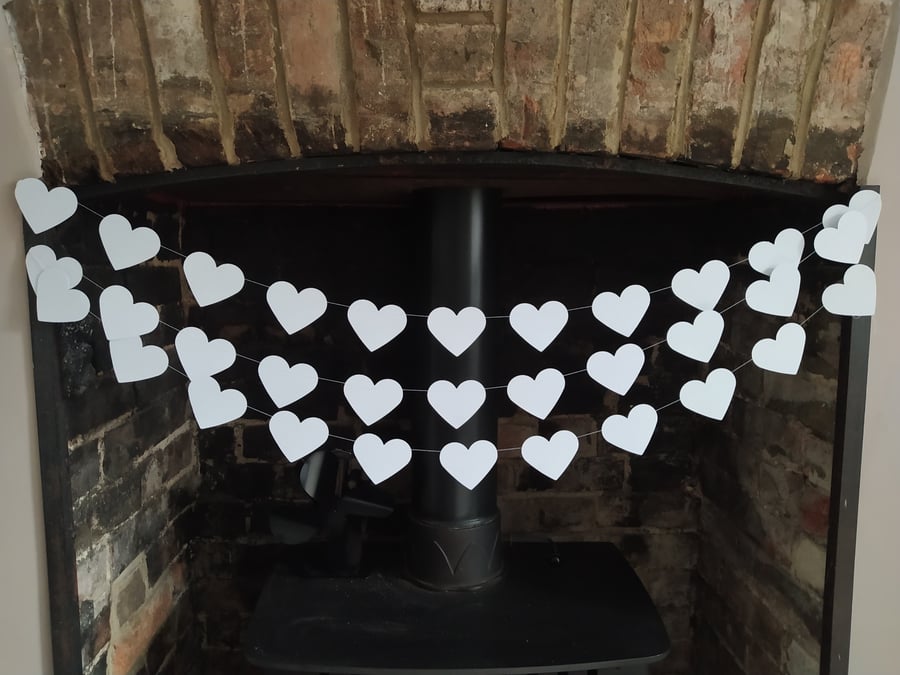 White Heart Wedding Bunting, Engagement Decoration, Hen Do Garland