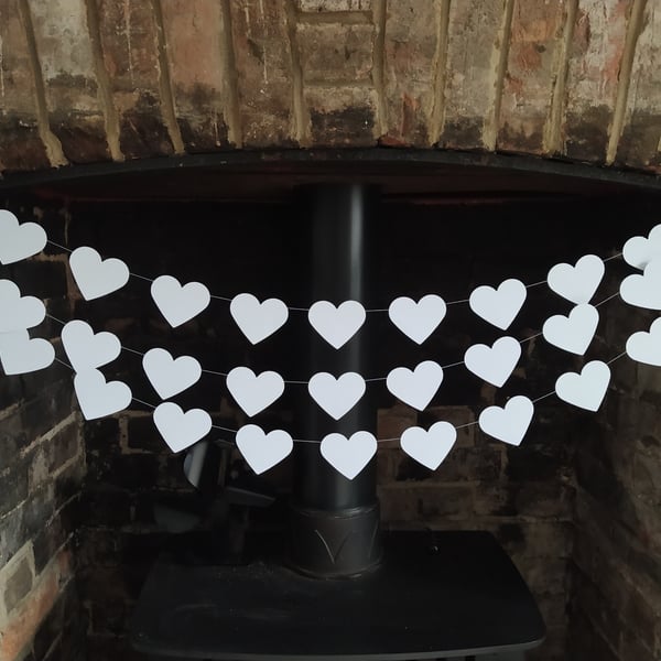 White Heart Wedding Bunting, Engagement Decoration, Hen Do Garland