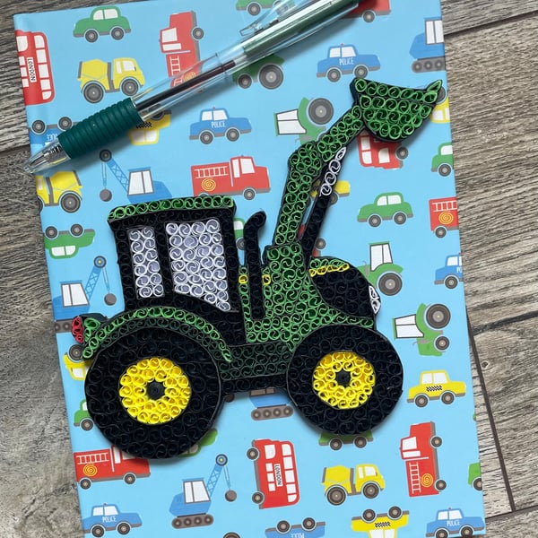 Stunning Handmade Quilled  Tractor Notebook & Pen Set  Size A5 