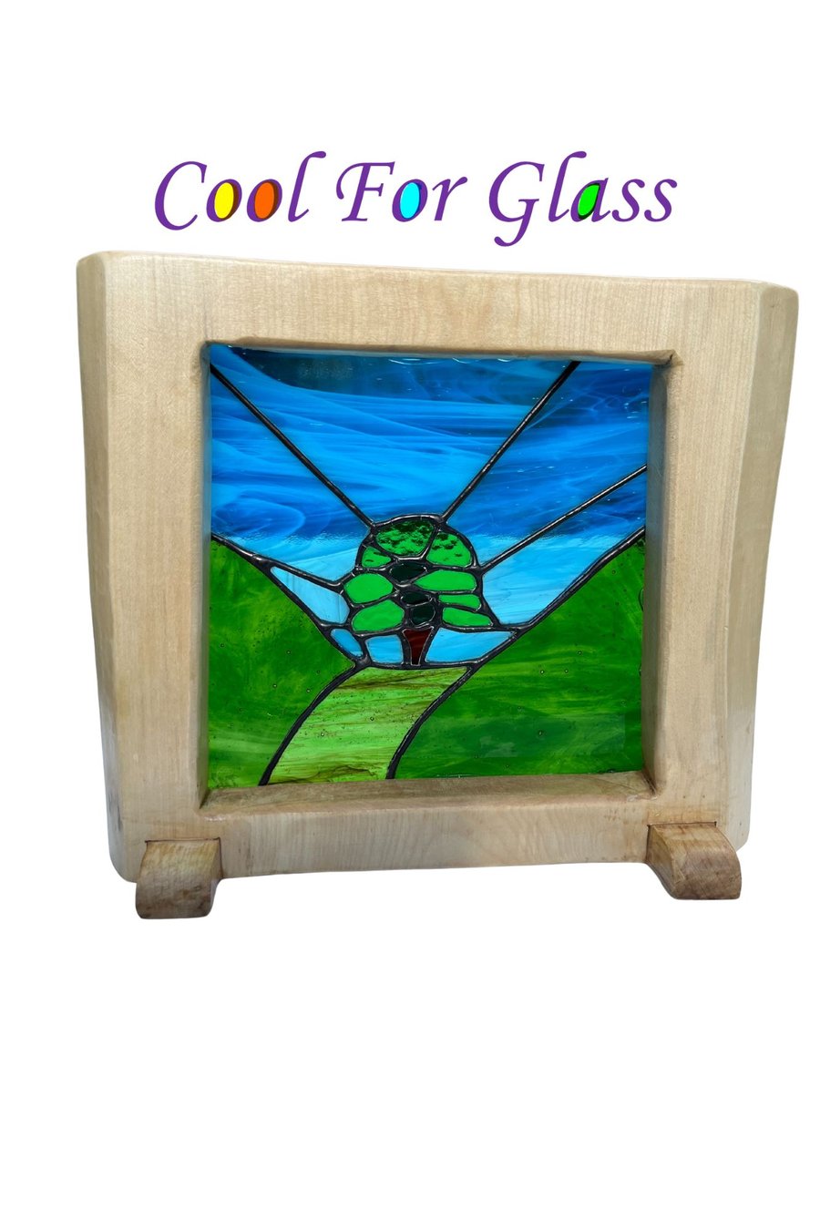 Stained glass Sycamore Gap in an ethically sourced solid sycamore wood frame
