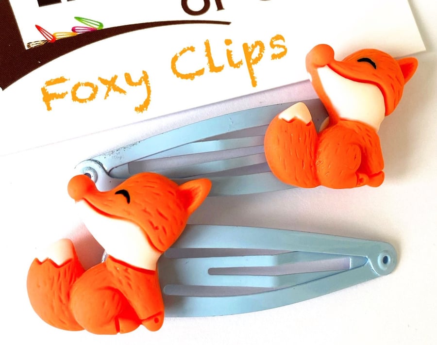 Foxy Hair Clips x2 - Fox Non Slip Barrettes - Great Gift For Girls or Boys - Ora