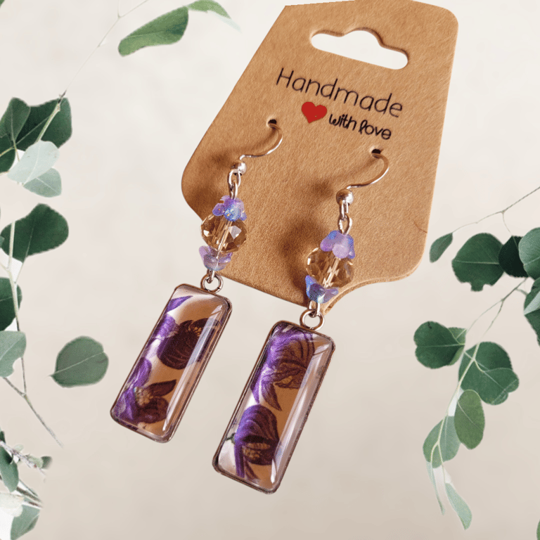 Upcycled Flower Book Drop Earrings 