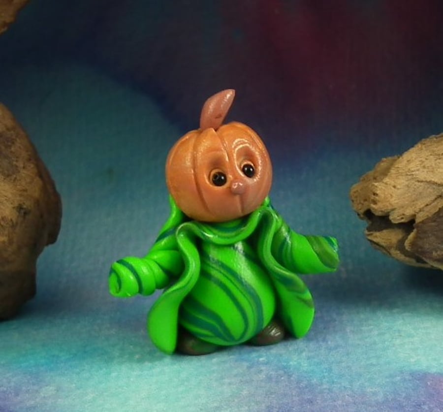 Tiny Pumpkin-head Gnome 'Hock' OOAK Sculpt Ann Galvin