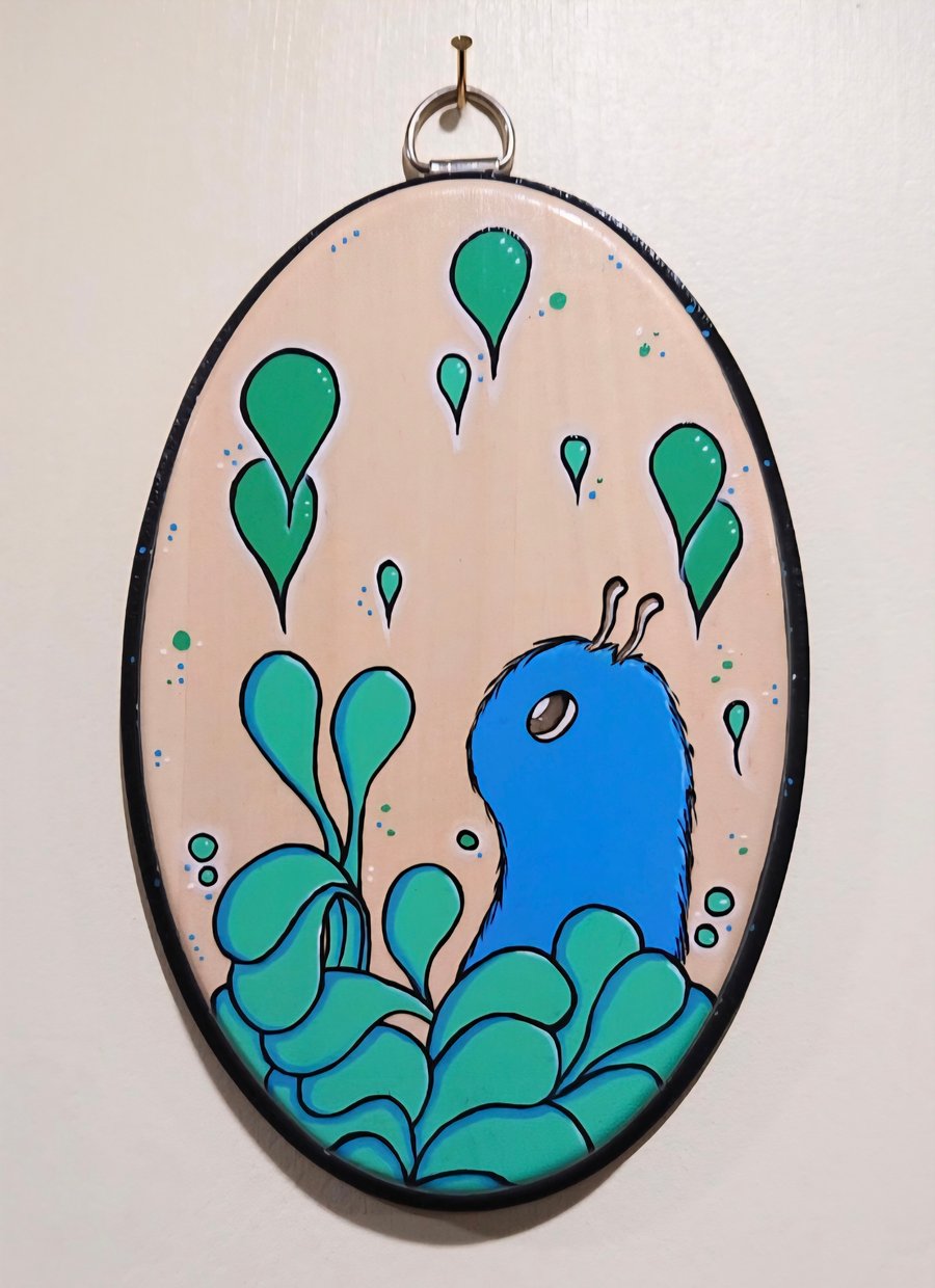 Original, one of a kind acrylic painting on an oval woodslice - Chep