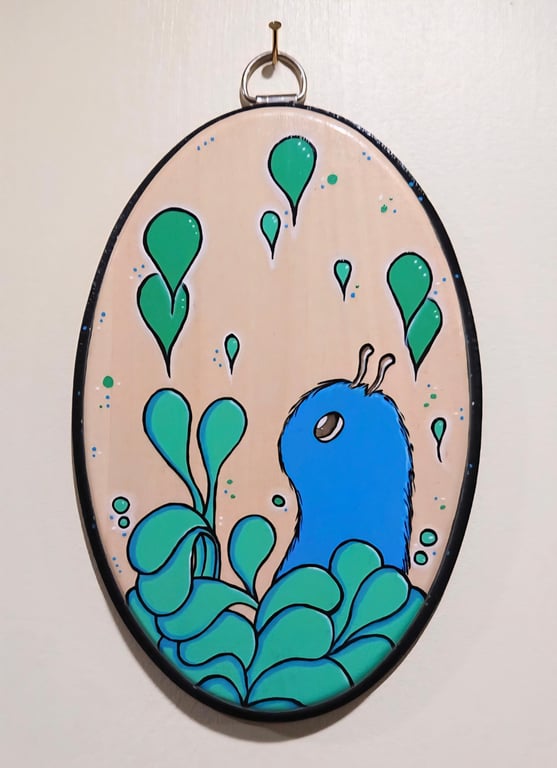Original, one of a kind acrylic painting on an oval woodslice - Chep