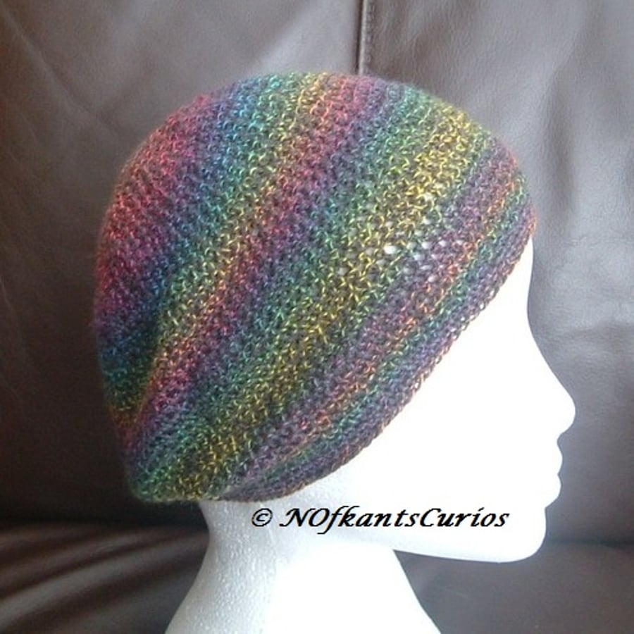 Autumn Hues, Rainbow Toned Crocheted Beret or Slouchy Hat