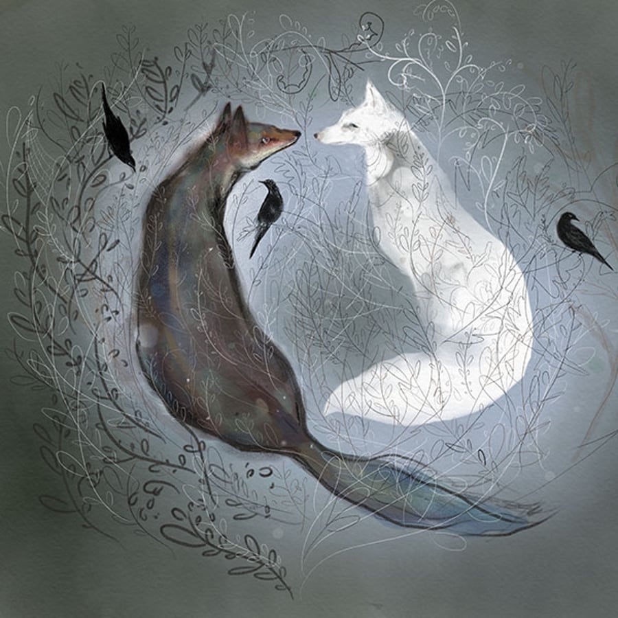 Fox With The Celtic Morrigan Original Art Print