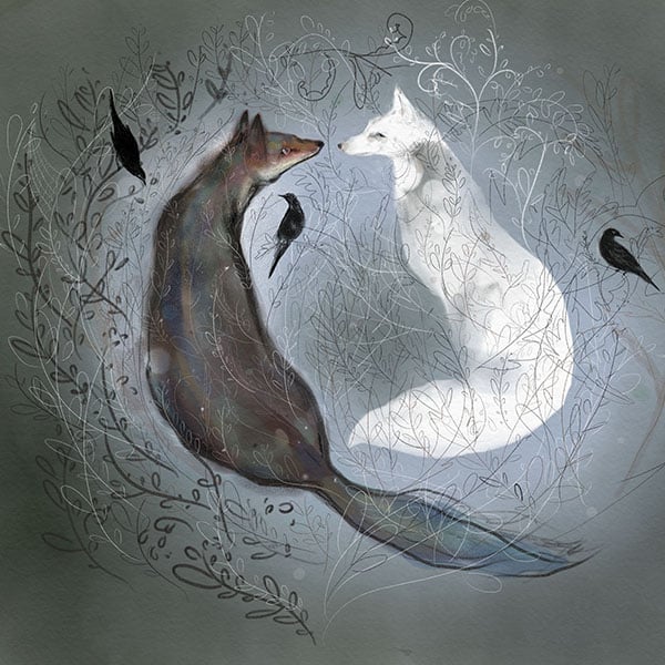 Fox With The Celtic Morrigan Original Art Print