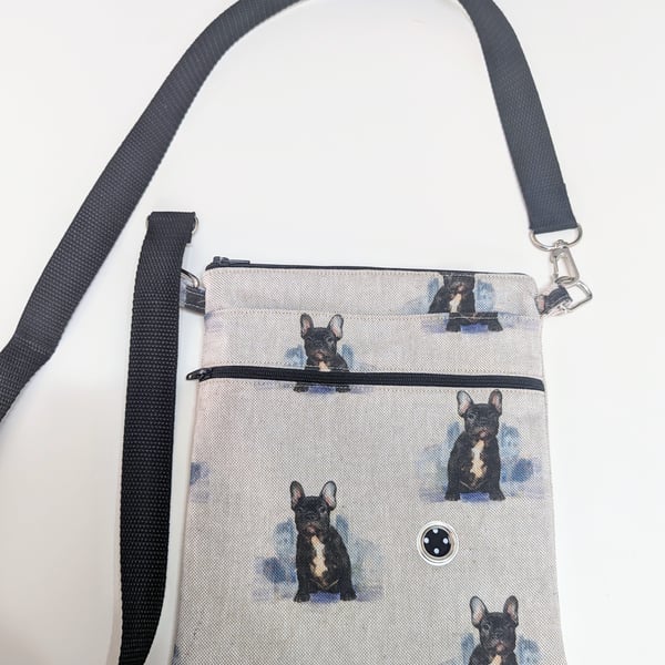 Dog walking bag in French Bulldog fabric 