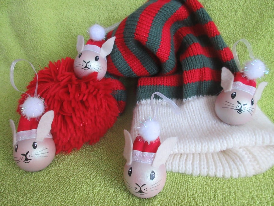 Rabbit Christmas Bauble Hanging Decoration Bunny x 4
