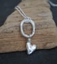 Silver heart drop necklace, molten sterling silver pendant necklace