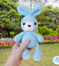 Crochet blue plush bunny. Rabbit soft toy and boots set. UKCA tested.