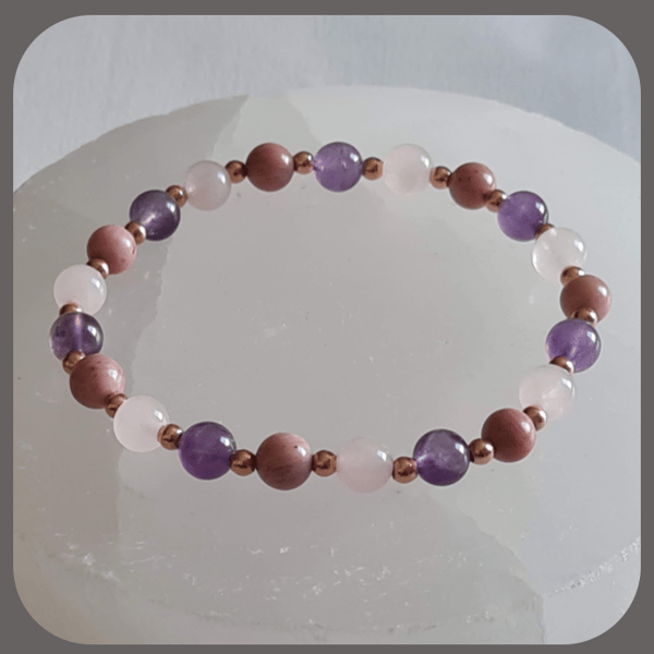 Rhodochrosite, Amethyst, Rose Quartz and Rose Gold Vermeil Bracelet