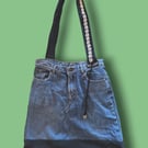 Upcycled Denim & T-Shirt Tote Bag with Shell Belt