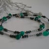 Green Onyx & Peanut Seed Bead Silver Plate Necklace