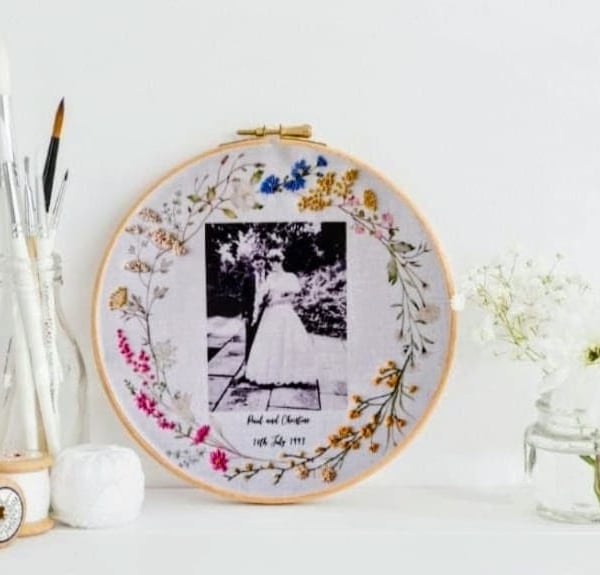 Embroidered Weddng Photograph or Pet, Baby, Family 