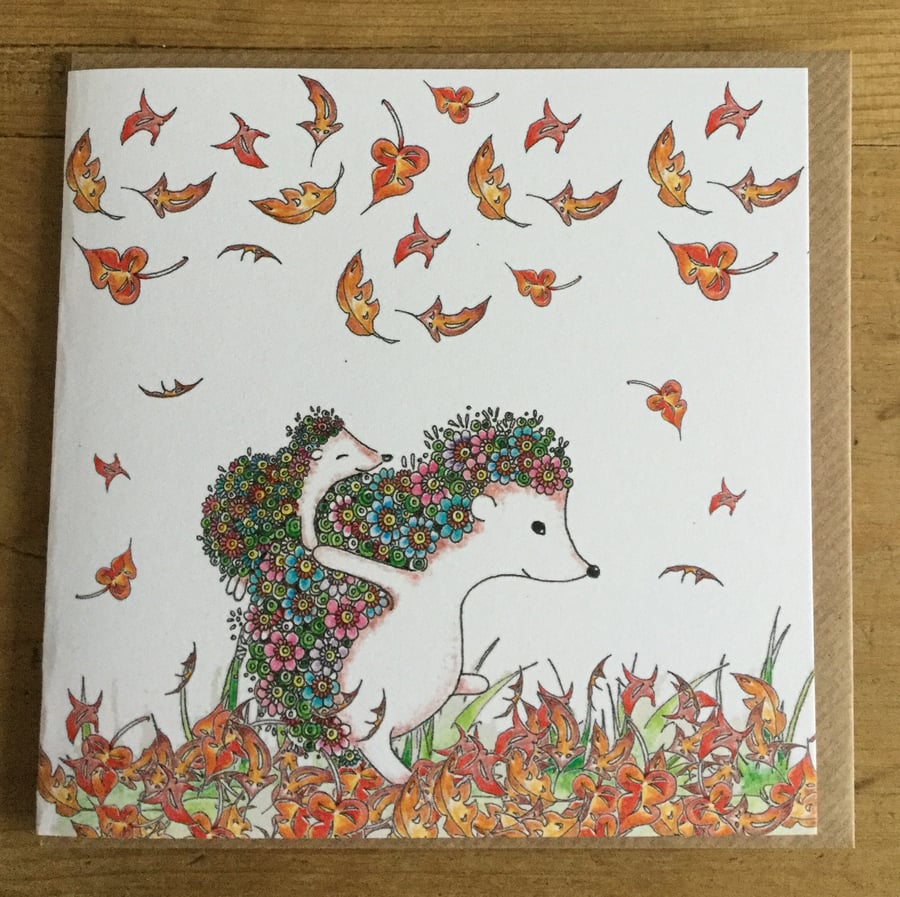 Hedgehogs and Autumn leaves 