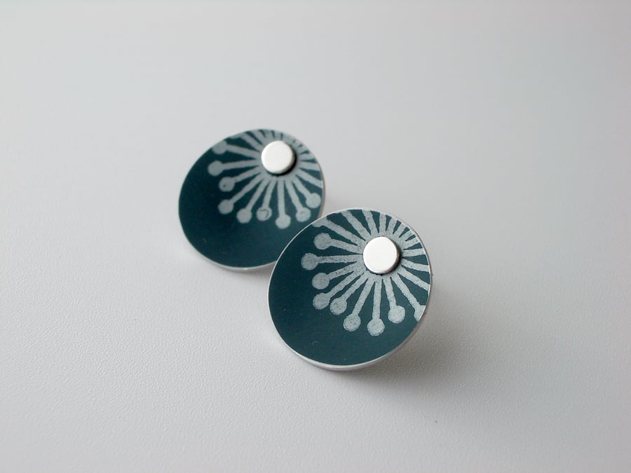 Starburst charcoal black and silver stud earrings