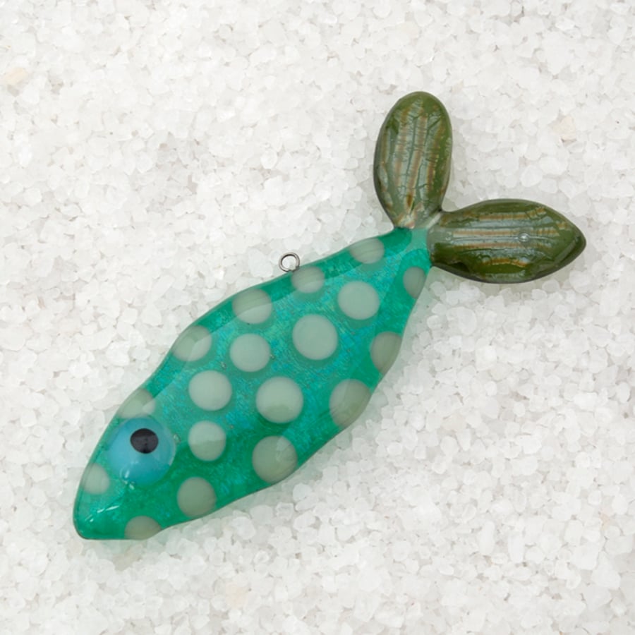 Fused Glass Green Spotty Fish Decoration
