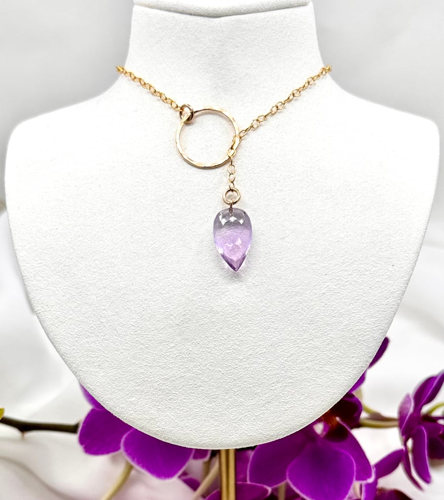 Gold Filled Amethyst Drop Necklace, Handmade in North Yorkshire