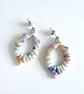 Scalloped Oval Polymer Clay Earrings, Cream Lilac & Peach Pastel Hoops