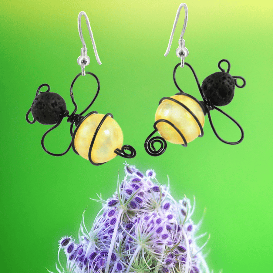 Bee Earrings - insect gift for her - bee mine valentines earrings