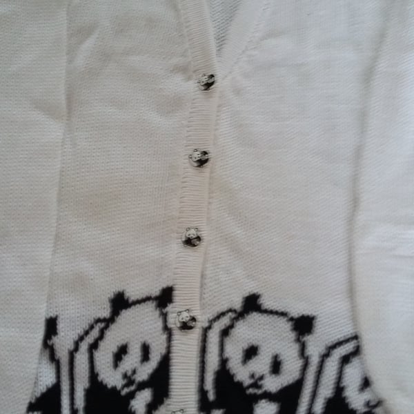 Panda cardigan with panda buttons in white or cream machine wash wool or cotton