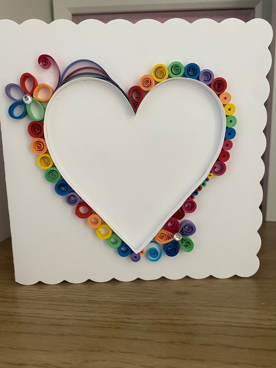 Quilled Rainbow Love heart Keepsake Card
