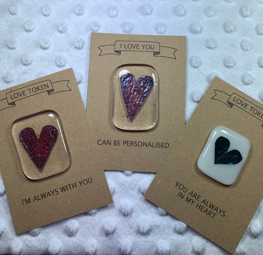 Fused Glass and Copper Foil Heart Love Token 