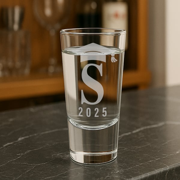 Personalised Graduation Gift – Initial & Grad Cap - Custom Shot Glas